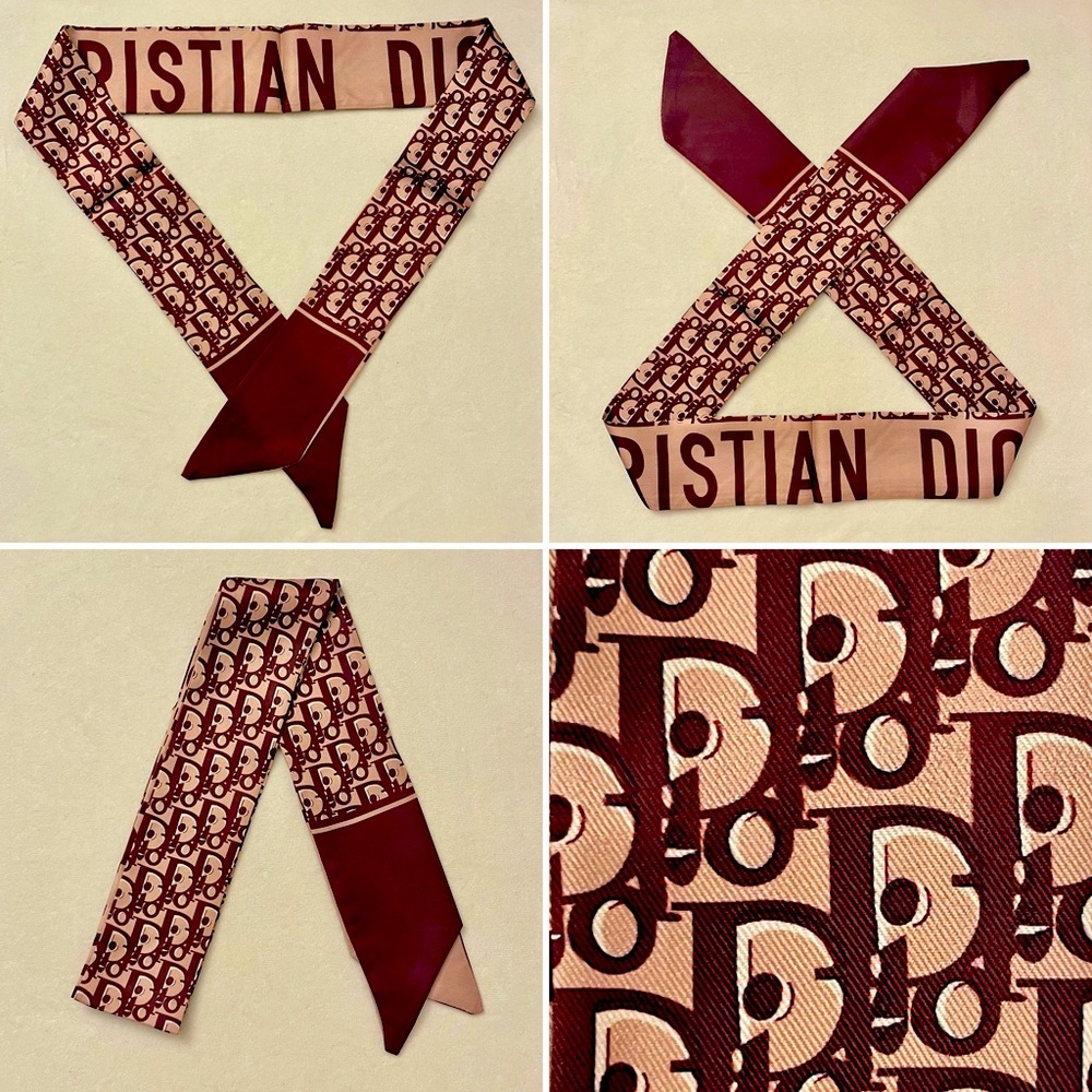 👛 *D*I*O*R* Monogram Print Twilly Bandeau Wrap Scarf - Brown